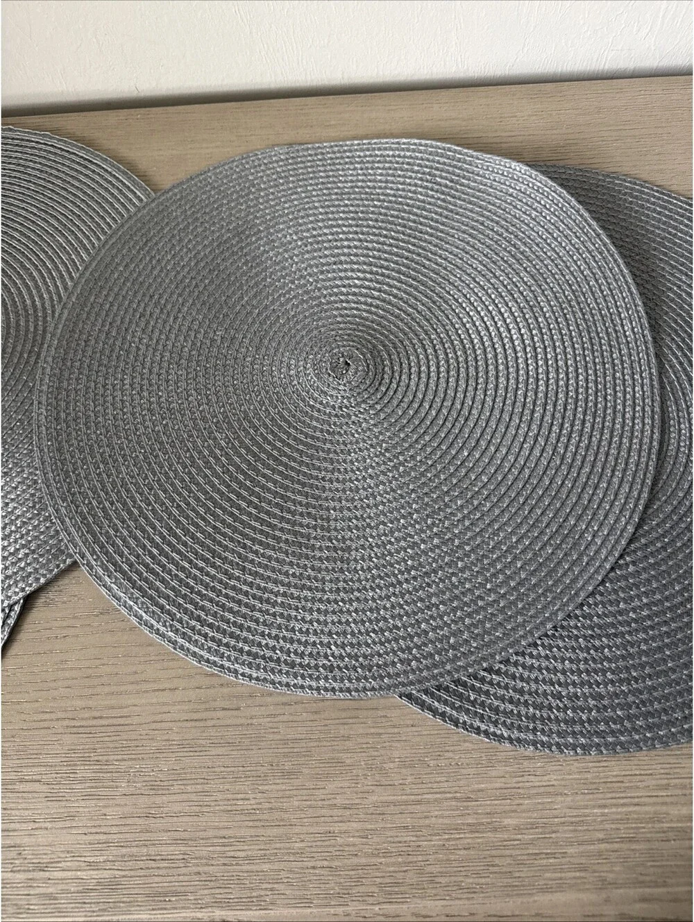 4 pc Steel Grey Woven Rattan Style Round Placemats - Braided Straw Table Mats